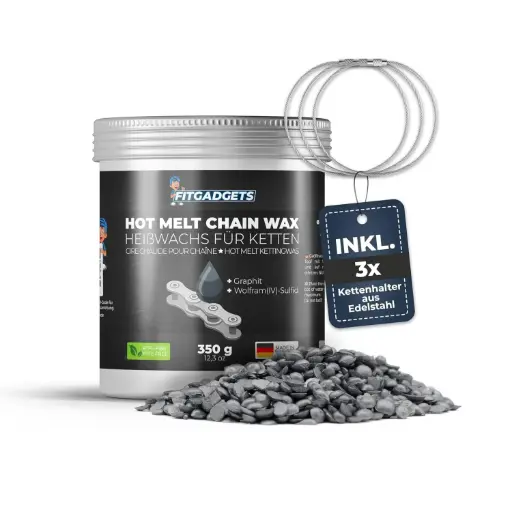 Fitgadgets Fahrradkettenwachs in Heißwachs-Dose zum Erhitzen - Inkl. 3x Kettenhalter - 350g